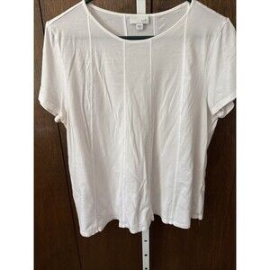J Jill White Tunic Top Cotton Blend Sz Large Stretch Lightweight Vertical Seams